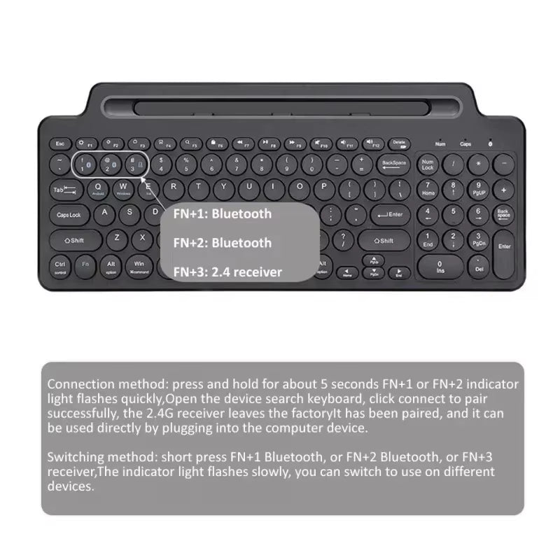 Bluetooth Keyboard 2.4G Wireless Keyboard with Touchpad Card Slot Keyboard for Laptop Tablet Android IOS Ipad Gaming Keyboard